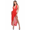 Robe longue dentelle voile dos nu de couleur rouge